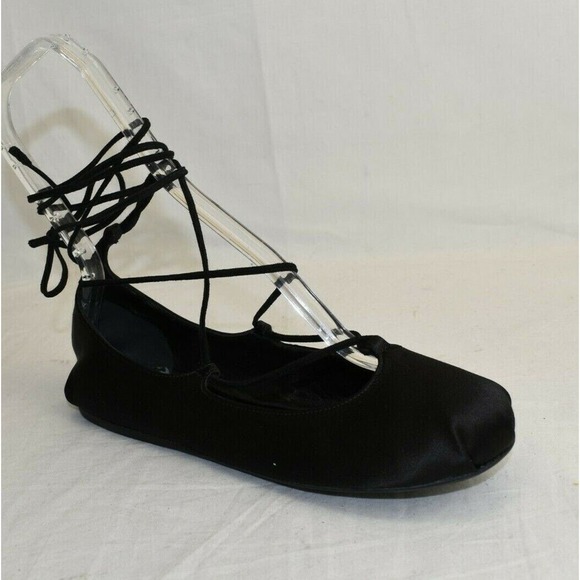NIB PRADA 1F657H BLACK CANVAS SATIN ANKLE WRAP LACE BALLERINA FLATS 37.5 ITALY - Picture 10 of 12